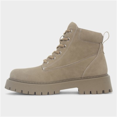 Beige Women's Chunky Lace Up Boot