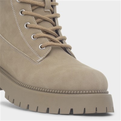 Beige Women's Chunky Lace Up Boot