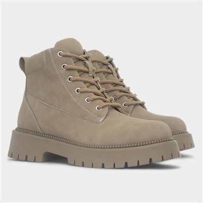 Beige Women's Chunky Lace Up Boot