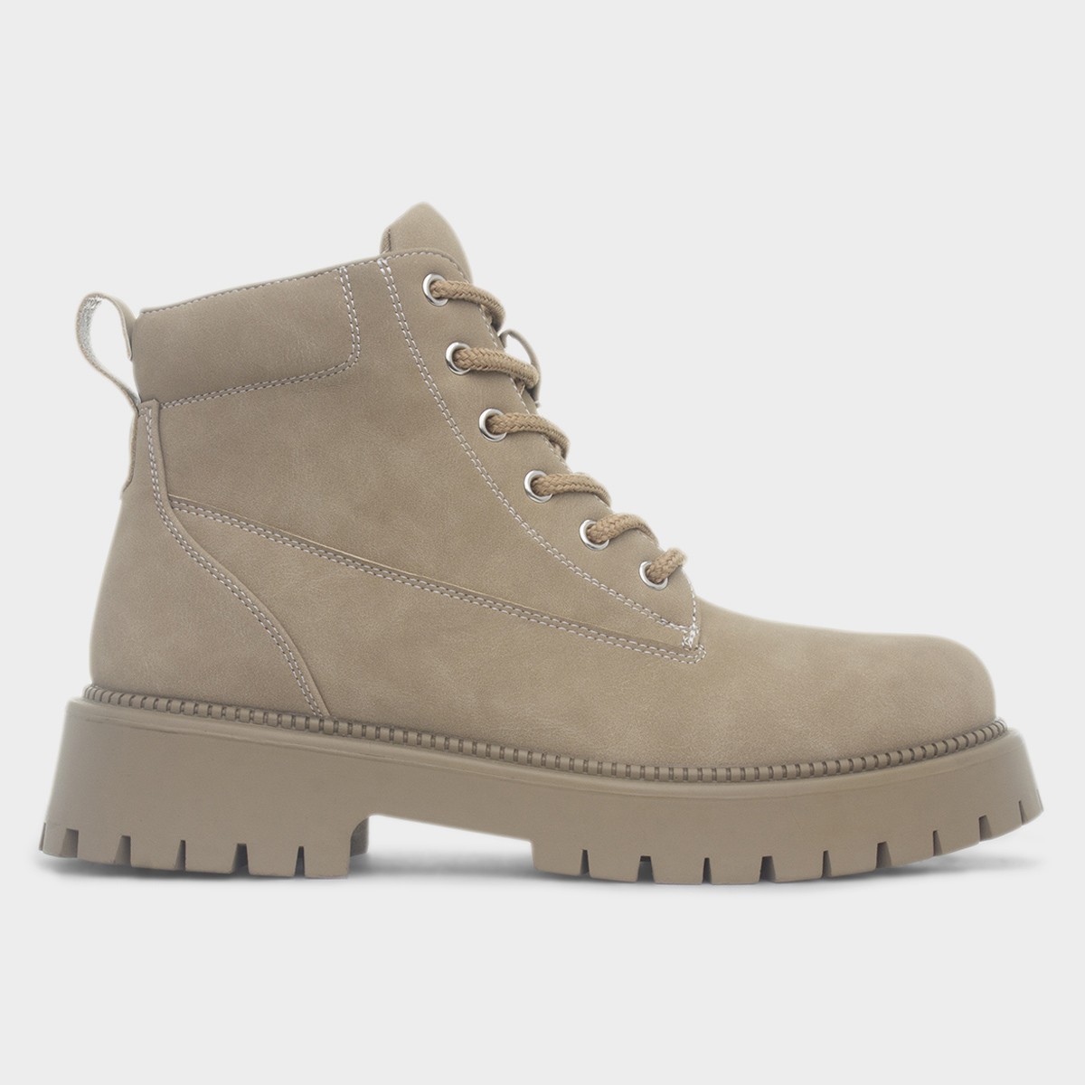 Beige Women's Chunky Lace Up Boot
