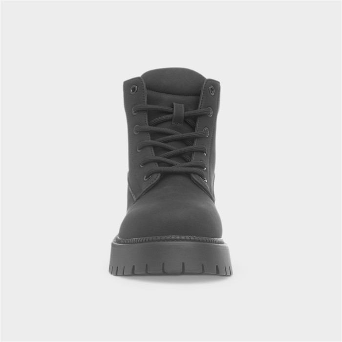 Womens Black Chunky Lace Up Boots