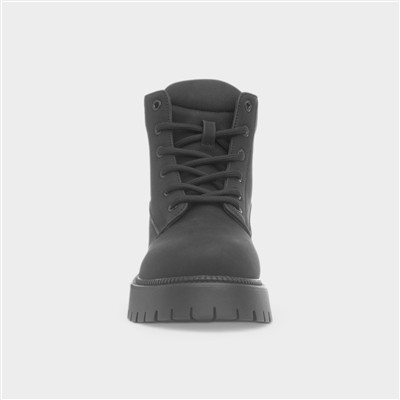 Womens Black Chunky Lace Up Boots