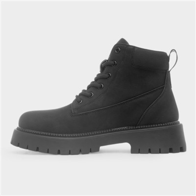 Womens Black Chunky Lace Up Boots