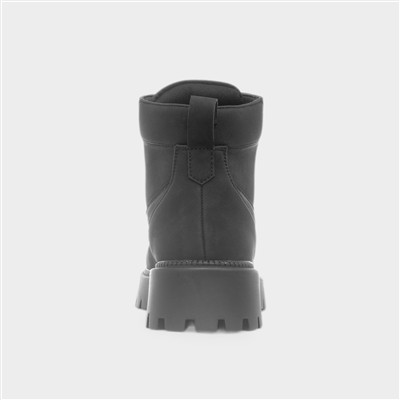 Womens Black Chunky Lace Up Boots