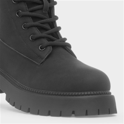 Womens Black Chunky Lace Up Boots
