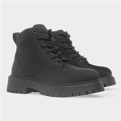 Womens Black Chunky Lace Up Boots