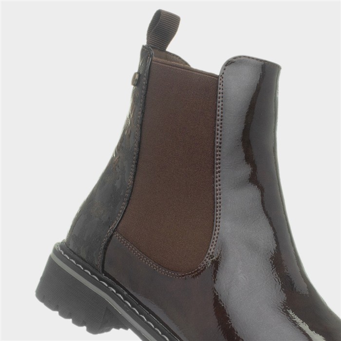 Bessy Womens Brown Patent Chelsea Ankle Boot