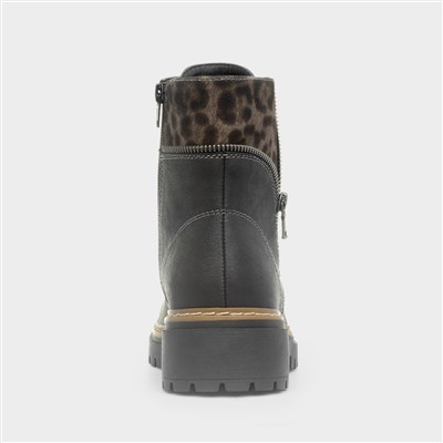 Georgina Black Lace Up Leopard Print Boot