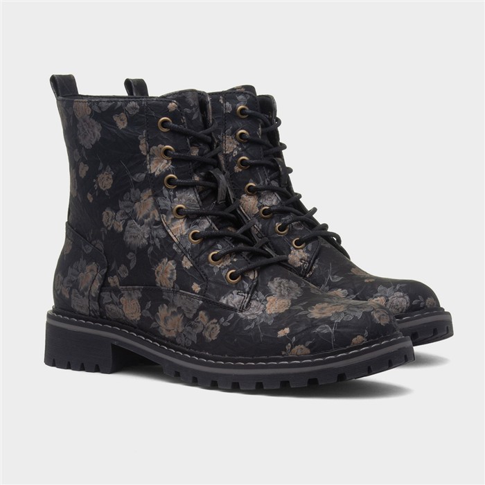 Dazzle Womens Black Floral Ankle Boot