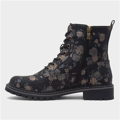 Dazzle Womens Black Floral Ankle Boot