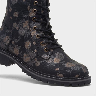 Dazzle Womens Black Floral Ankle Boot