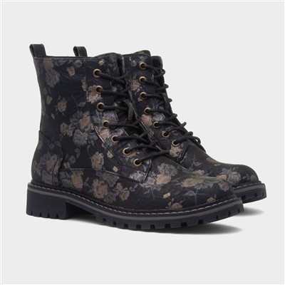 Dazzle Womens Black Floral Ankle Boot