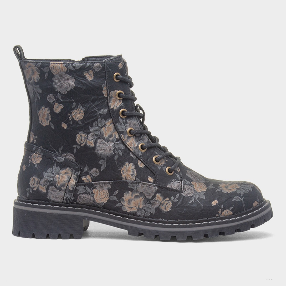 Dazzle Womens Black Floral Ankle Boot
