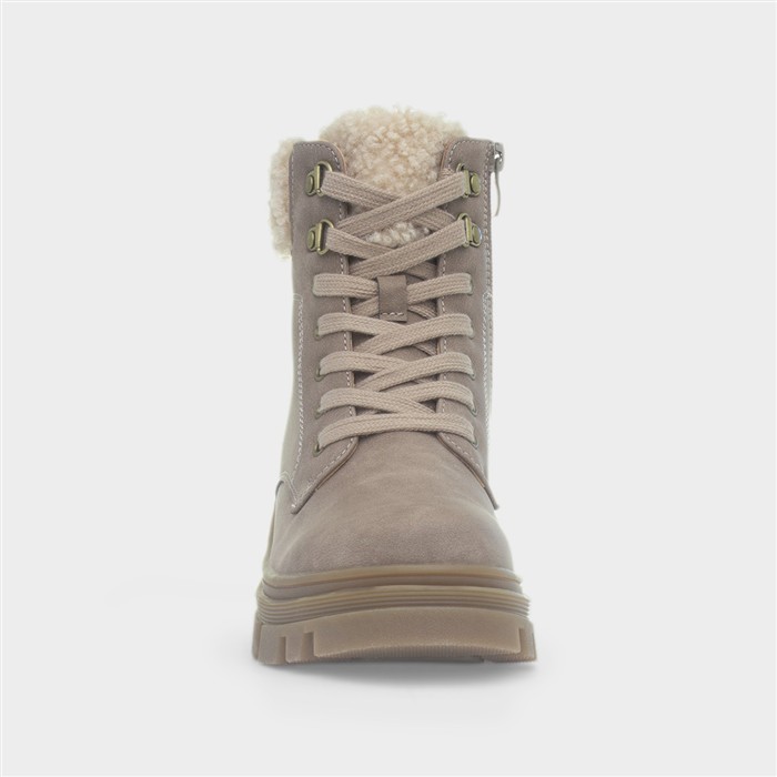 Womens Taupe Chunky Lace Up Ankle Boot