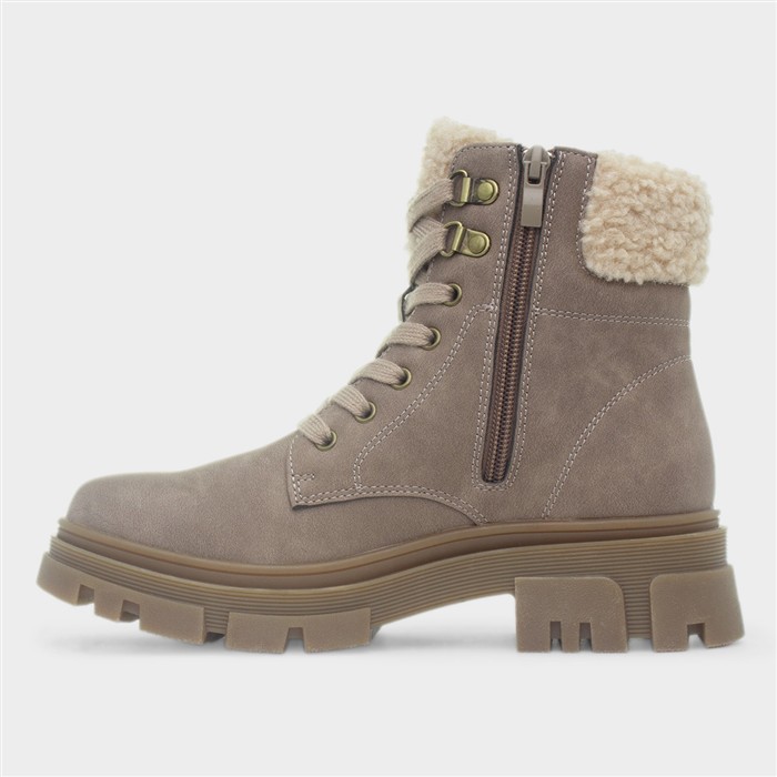 Womens Taupe Chunky Lace Up Ankle Boot