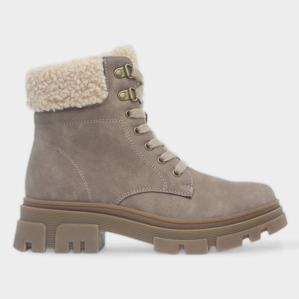 Womens Taupe Chunky Lace Up Ankle Boot