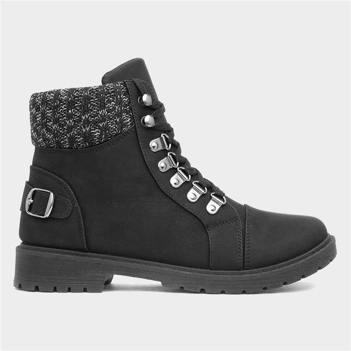 Lilley Miley Womens Black Knitted Collar Boot 18015 Shoe Zone
