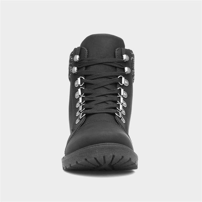 Womens Black Knitted Collar Ankle Boots