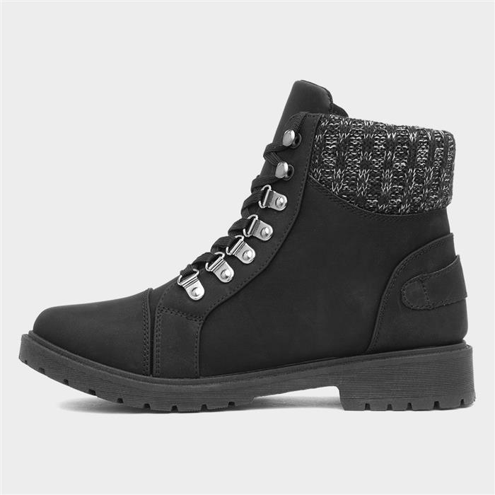 Womens Black Knitted Collar Ankle Boots