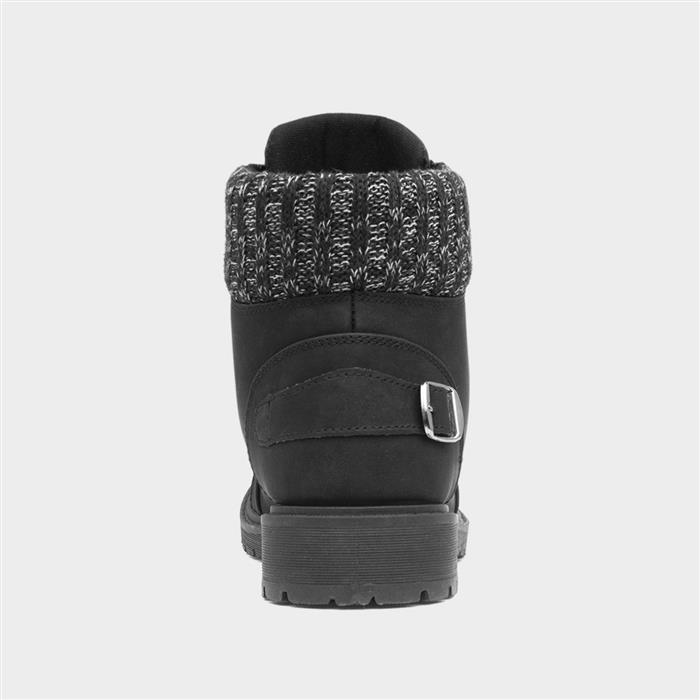 Womens Black Knitted Collar Ankle Boots