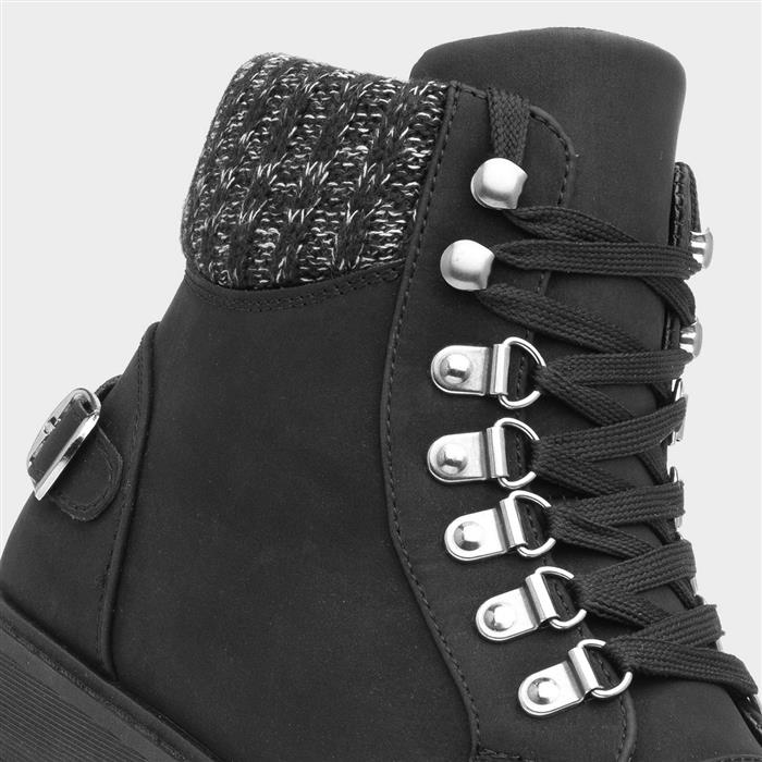 Womens Black Knitted Collar Ankle Boots