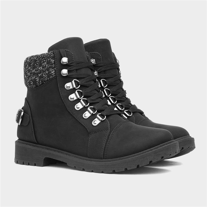 Womens Black Knitted Collar Ankle Boots