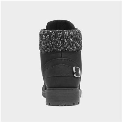 Womens Black Knitted Collar Boot