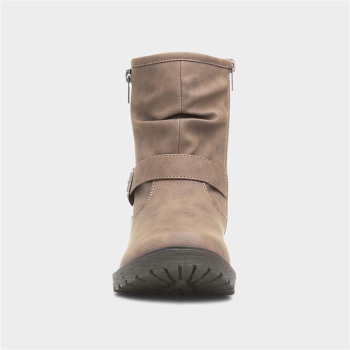 Womens Taupe Buckle Zip Up Ankle Boot