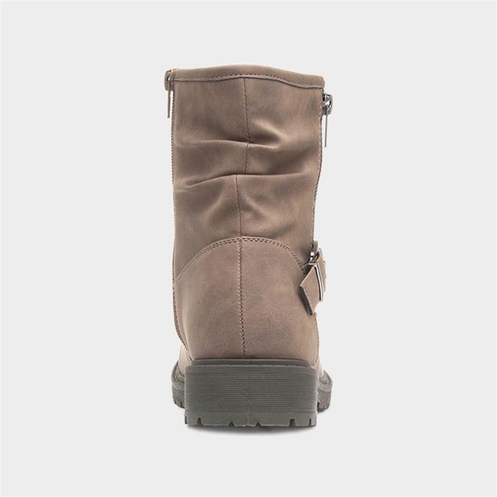 Womens Taupe Buckle Zip Up Ankle Boot