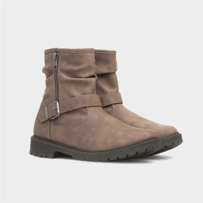 Womens Taupe Buckle Zip Up Ankle Boot