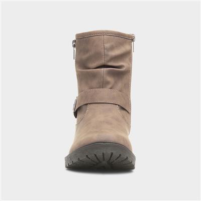 Womens Taupe Buckle Ankle Boot