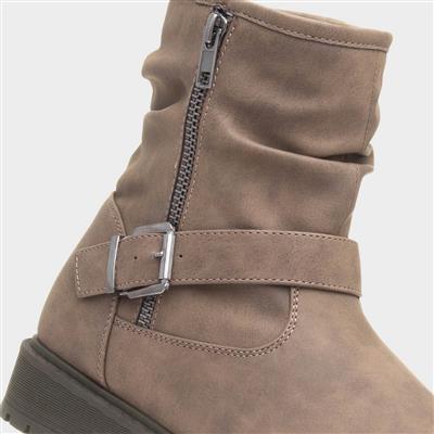 Womens Taupe Buckle Ankle Boot