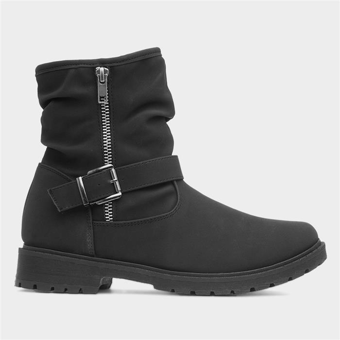 Women's Black Buckle Zip Up Ankle Boots