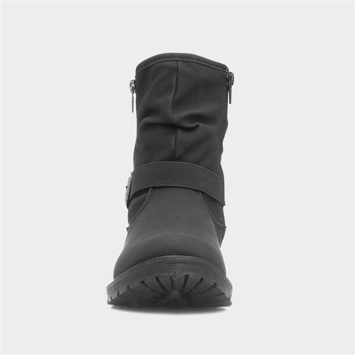 Women's Black Buckle Zip Up Ankle Boots