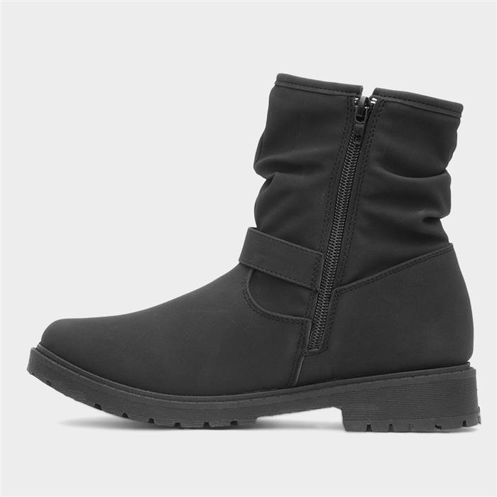 Women's Black Buckle Zip Up Ankle Boots