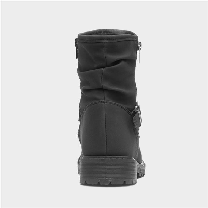 Women's Black Buckle Zip Up Ankle Boots