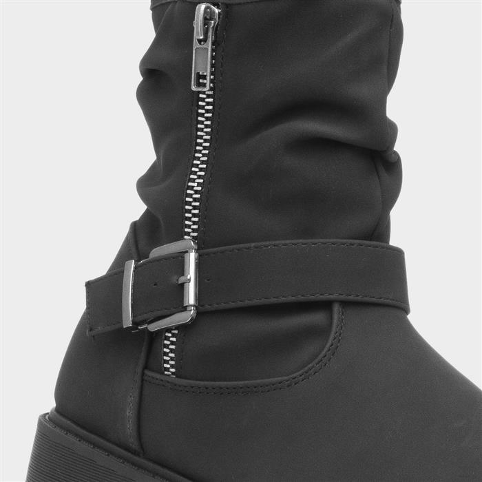 Women's Black Buckle Zip Up Ankle Boots