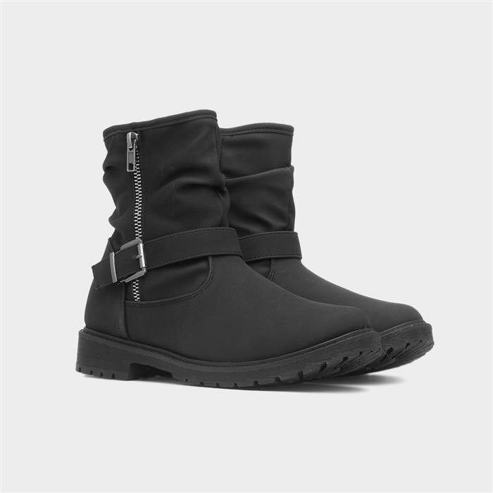 Women's Black Buckle Zip Up Ankle Boots