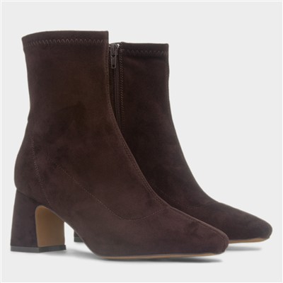 Mila Womens Brown Block Heel Ankle Boot