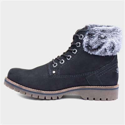 Wrangler Alaska Womens Navy Lace Up Leather Boot-18036 | Shoe Zone