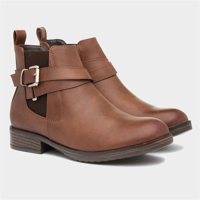Womens Tan Buckle Chelsea Boot