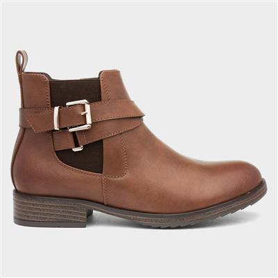 Womens Tan Chelsea Boots with Buckle
