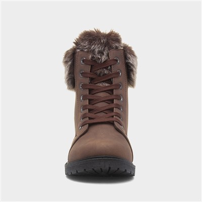 Womens Brown Faux Fur Ankle Boot