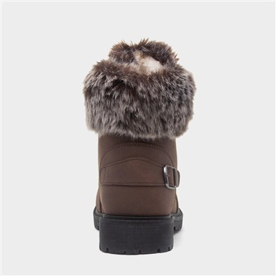 Womens Brown Faux Fur Ankle Boot