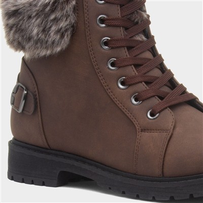 Womens Brown Faux Fur Ankle Boot