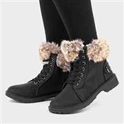 Lilley Womens Black Lace Up Faux Fur Trim Boot (Click For Details)