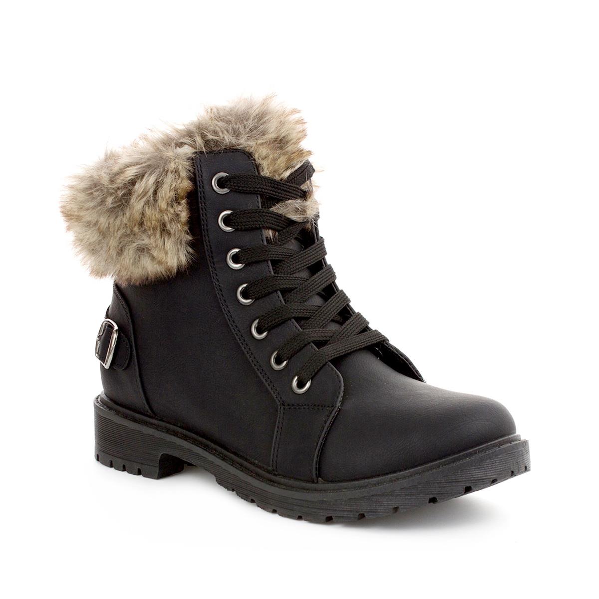black lace up boots with fur