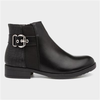 Womens Black Chelsea Boot with Buckle