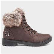 Lilley Womens Brown Faux Fur Trim Lace Up Boot (Click For Details)