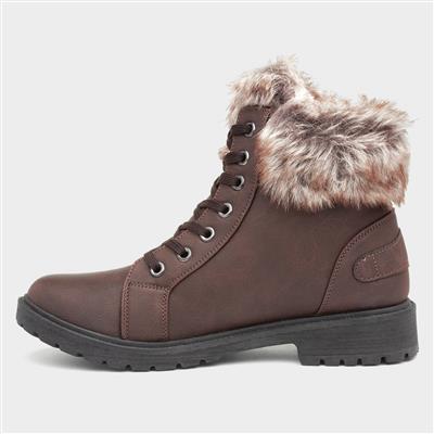Womens Brown Lace Up Boot